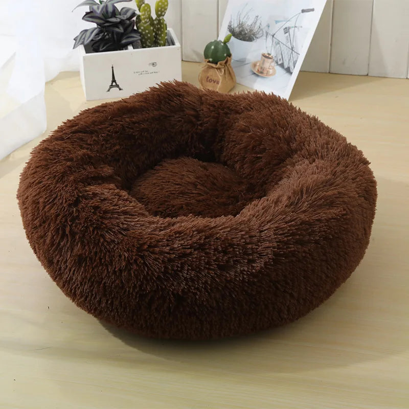Coussin Rond Douillet pour Chat – Hiver, Déhoussable et Lavable