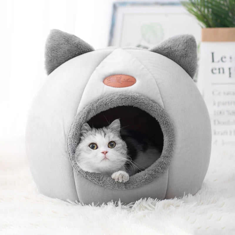 Niche cocon pour chat – Lit douillet en forme de tente pour l’hiver