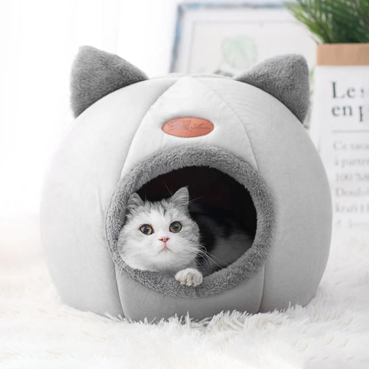 Niche cocon pour chat – Lit douillet en forme de tente pour l’hiver