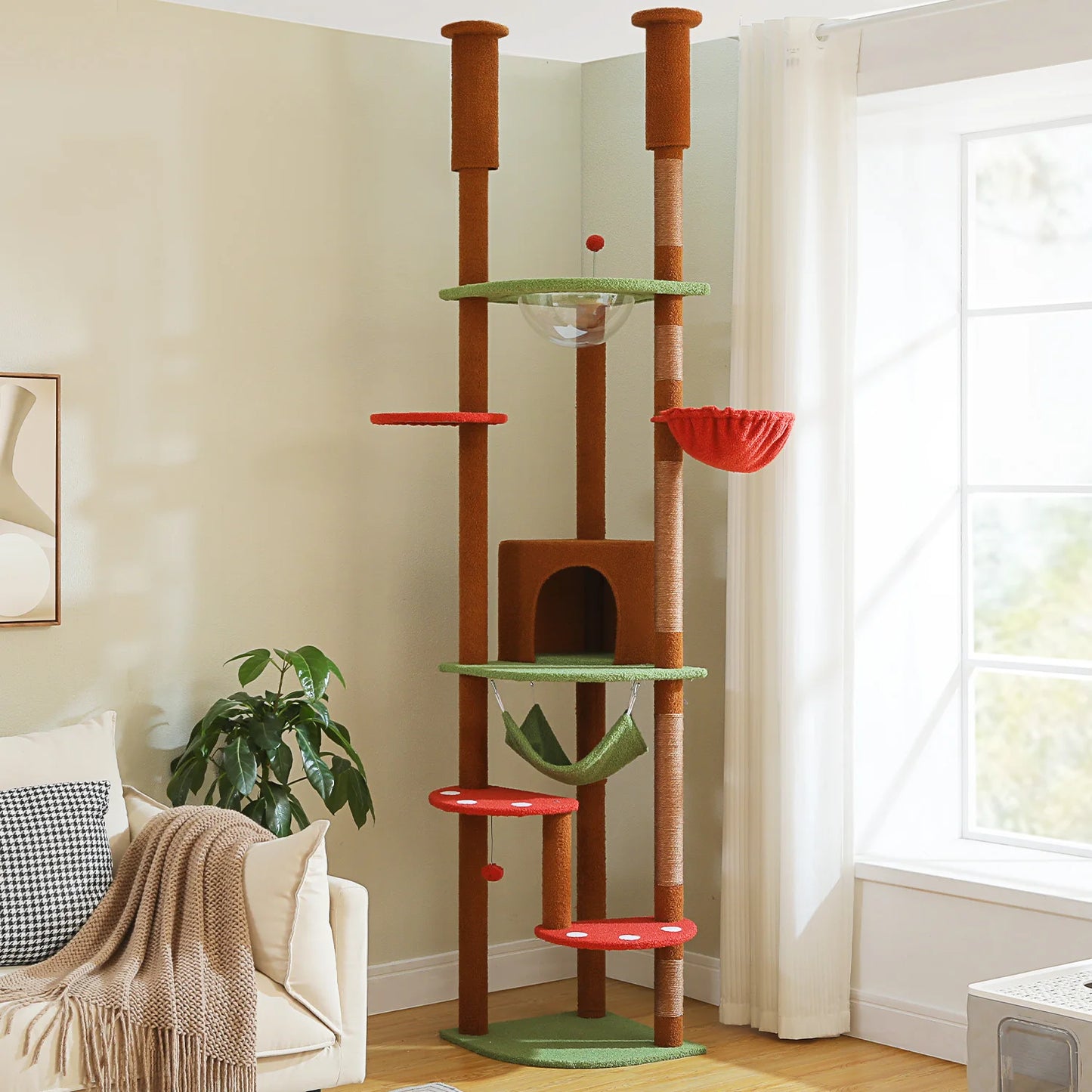 Arbre à chat fixation plafond – Tour avec griffoirs en sisal, condo douillet, hamac et hauteur réglable