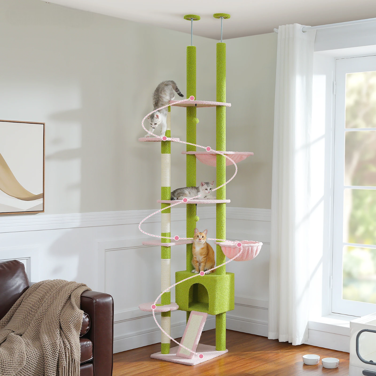 Arbre à chat fixation plafond – Tour avec griffoirs en sisal, condo douillet, hamac et hauteur réglable