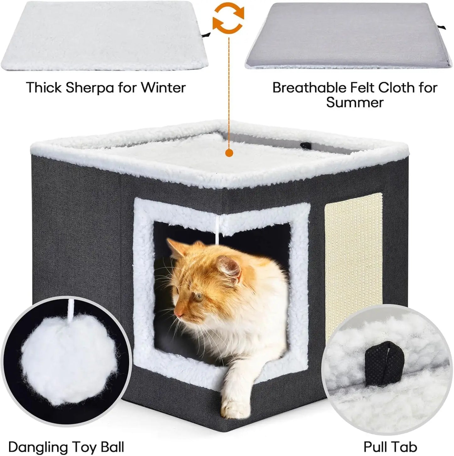 Maison pour chat d’intérieur – Niche pliable avec griffoir et coussin réversible