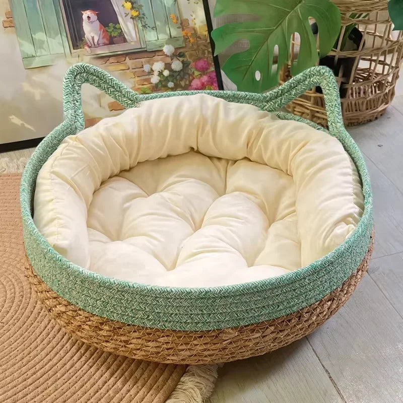 Panier Chat en Osier – Lit Tressé Confort Toutes Saisons