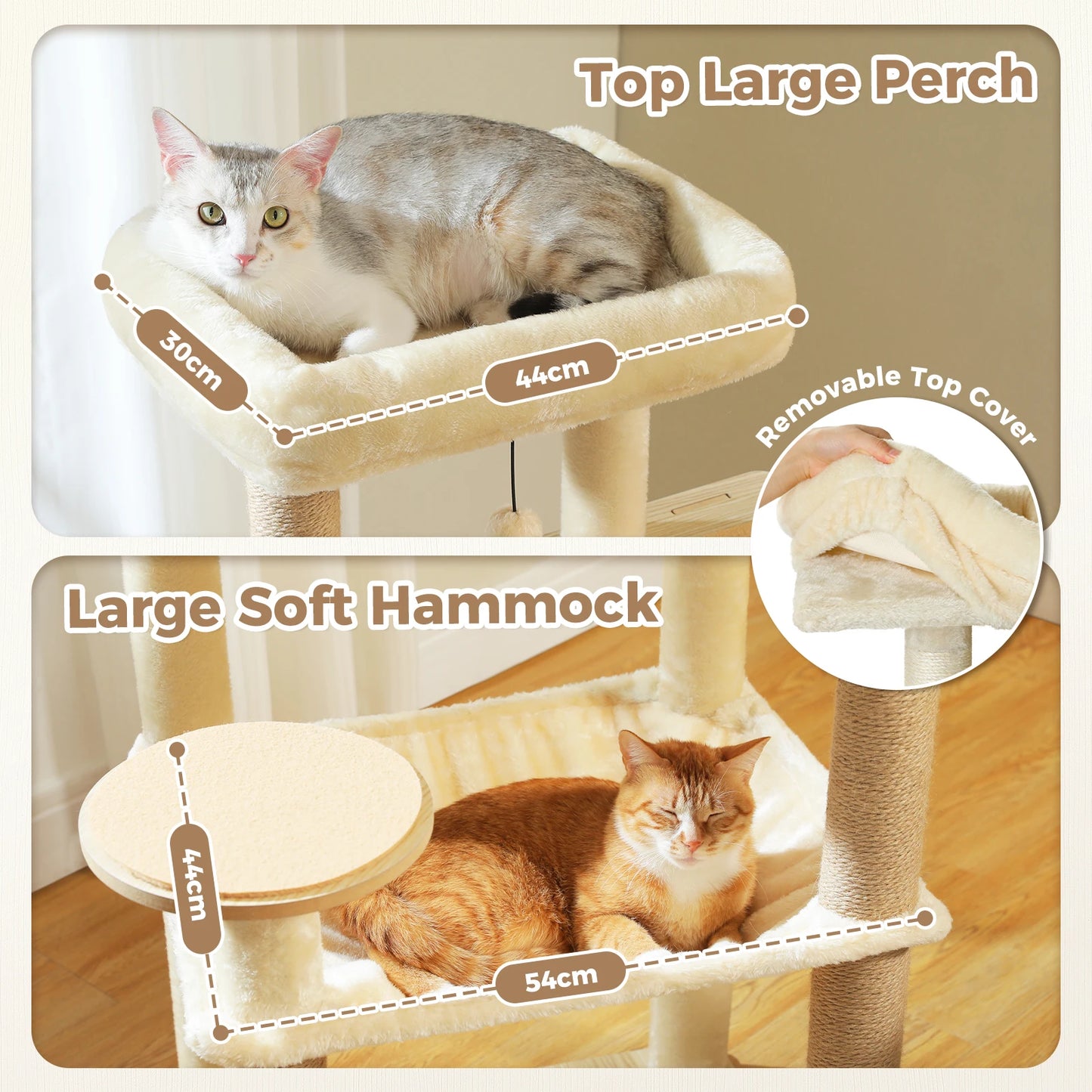 Arbre à chat en bois avec hamac et griffoirs sisal pour grands chats