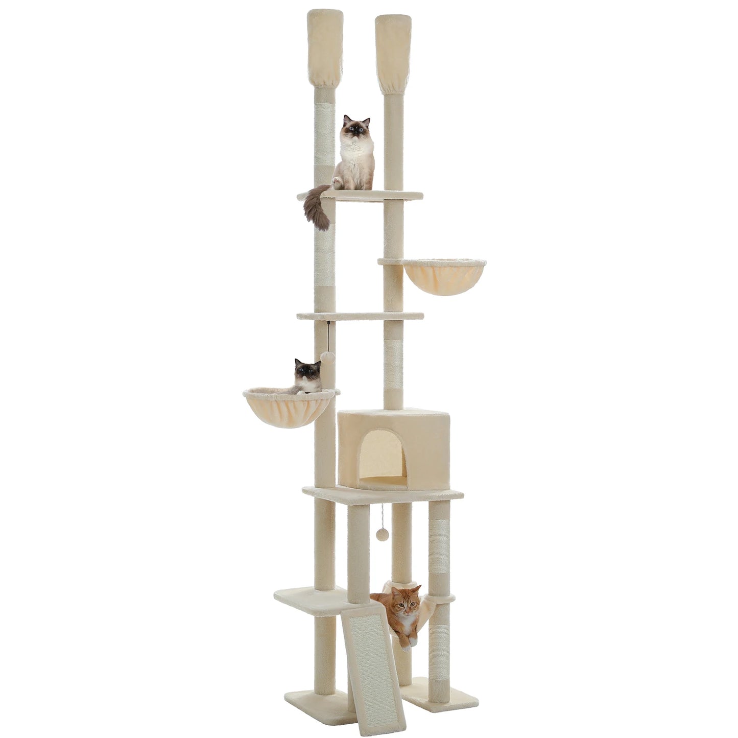 Arbre à chat fixation plafond – Tour avec griffoirs en sisal, condo douillet, hamac et hauteur réglable