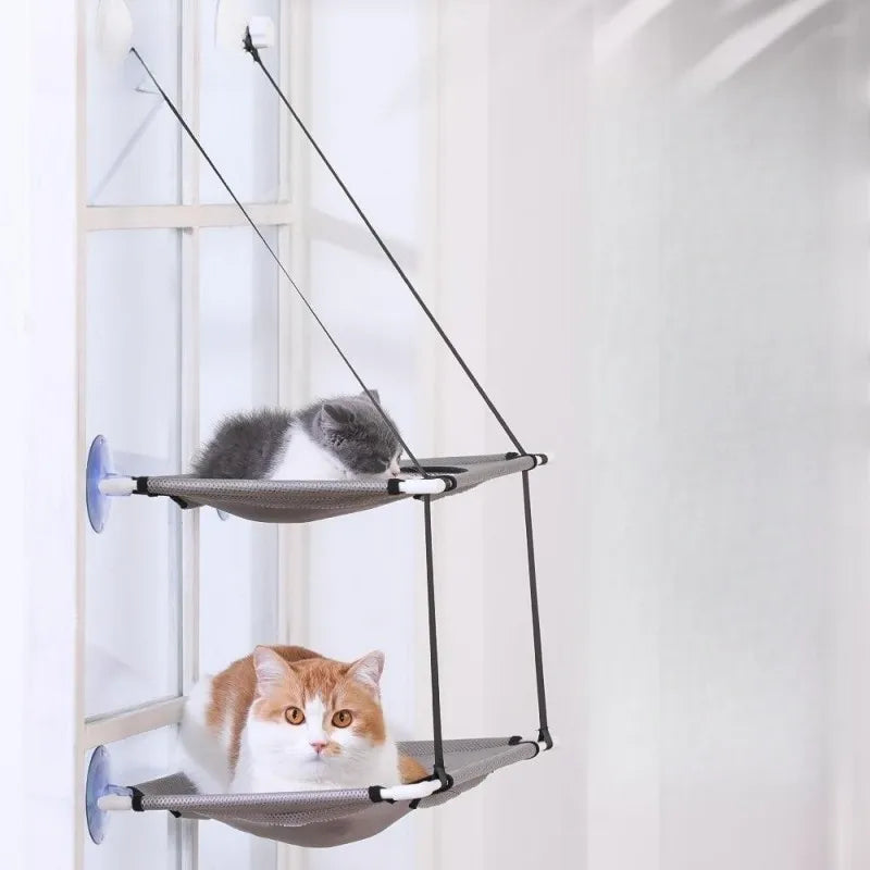 Hamac de fenêtre double pour chat – Lit suspendu avec ventouses solides