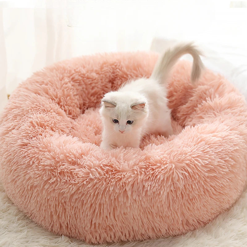 Coussin Rond Douillet pour Chat – Hiver, Déhoussable et Lavable