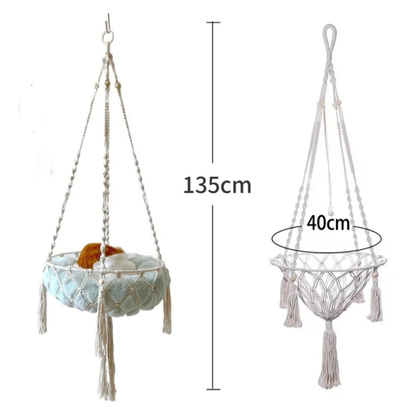 Hamac suspendu en corde pour chat – Panier tressé à accrocher en intérieur