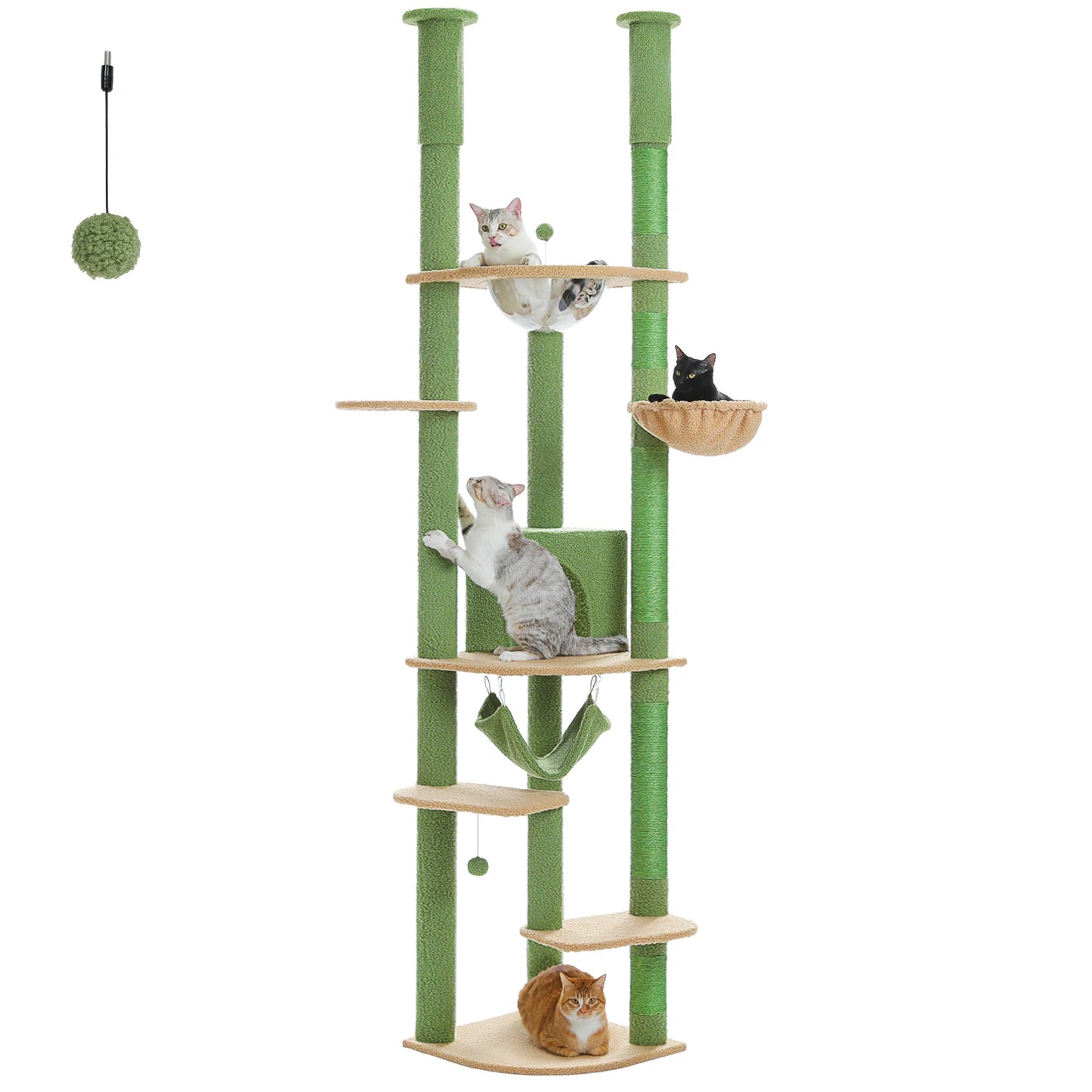 Arbre à chat fixation plafond – Tour avec griffoirs en sisal, condo douillet, hamac et hauteur réglable