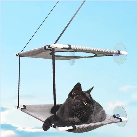 Hamac de fenêtre double pour chat – Lit suspendu avec ventouses solides
