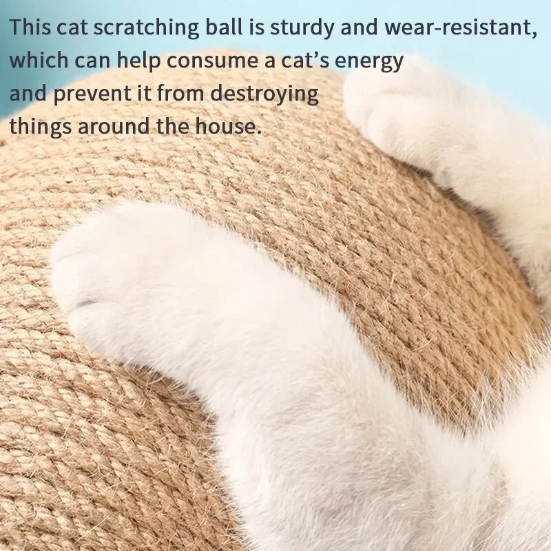 Griffoir balle en sisal pour chat – Jouet rotatif sur support en bois