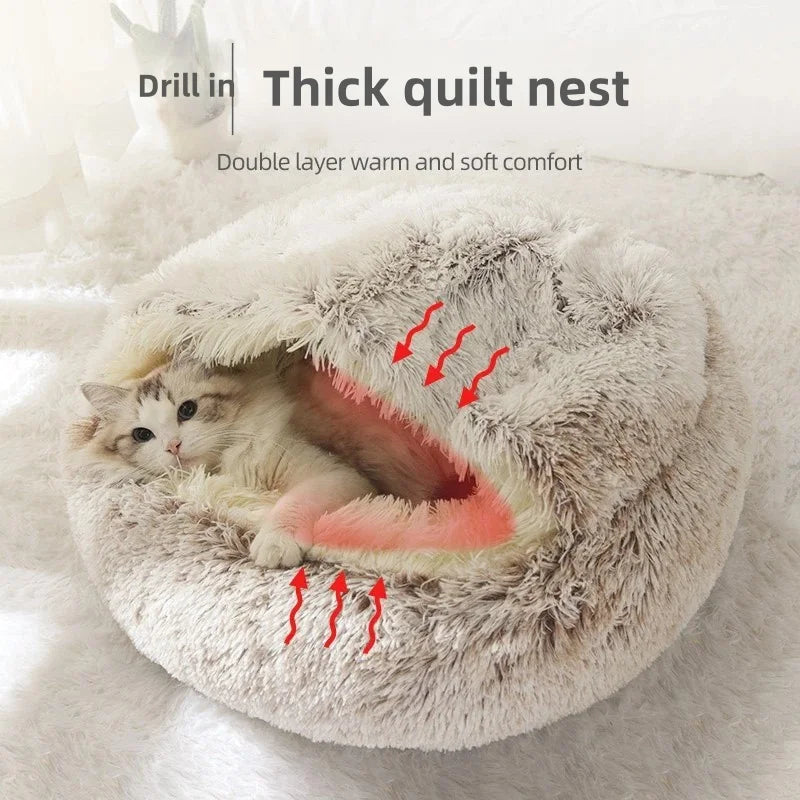 Panier confortable pour chat – Lit semi-fermé en peluche chaude