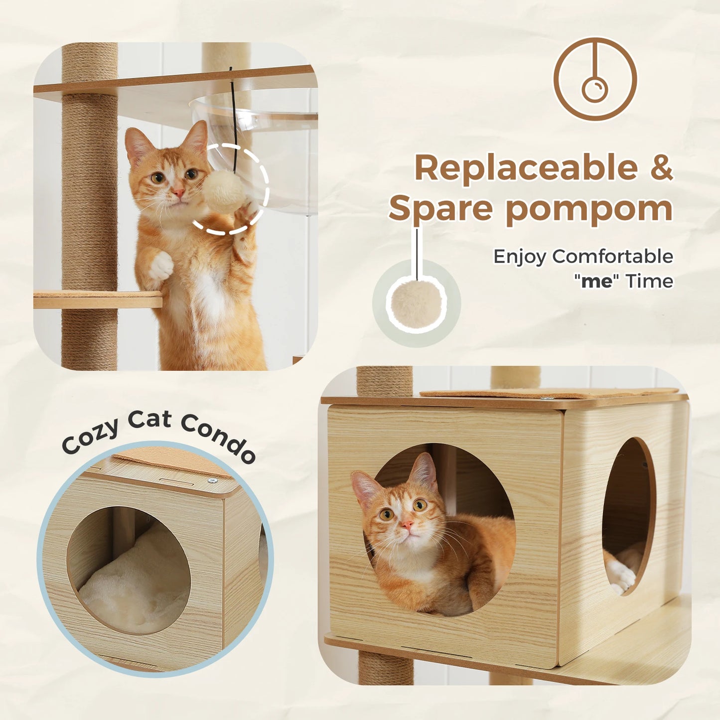 Arbre à chat en bois avec condo spacieux, hamac et griffoirs XXL