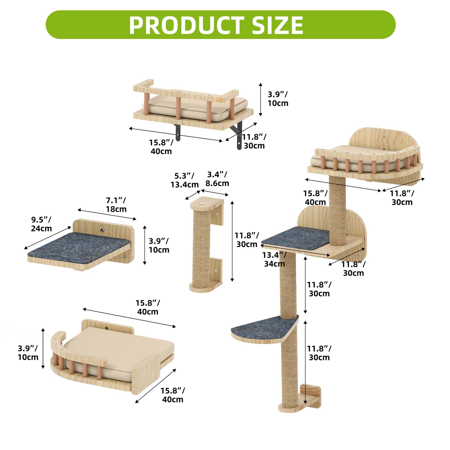 Griffoirs Muraux en Bois 7 pièces – Ensemble mural design pour chats