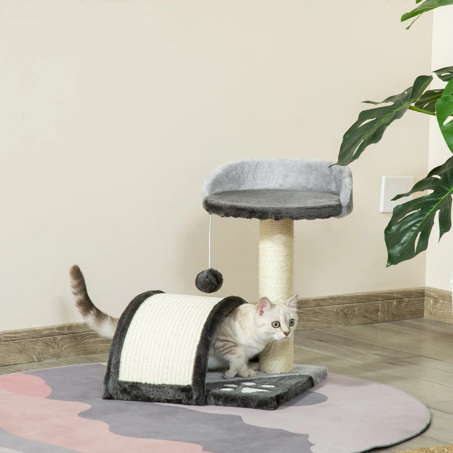 Petit arbre à chat griffoir 2 niveaux en bois