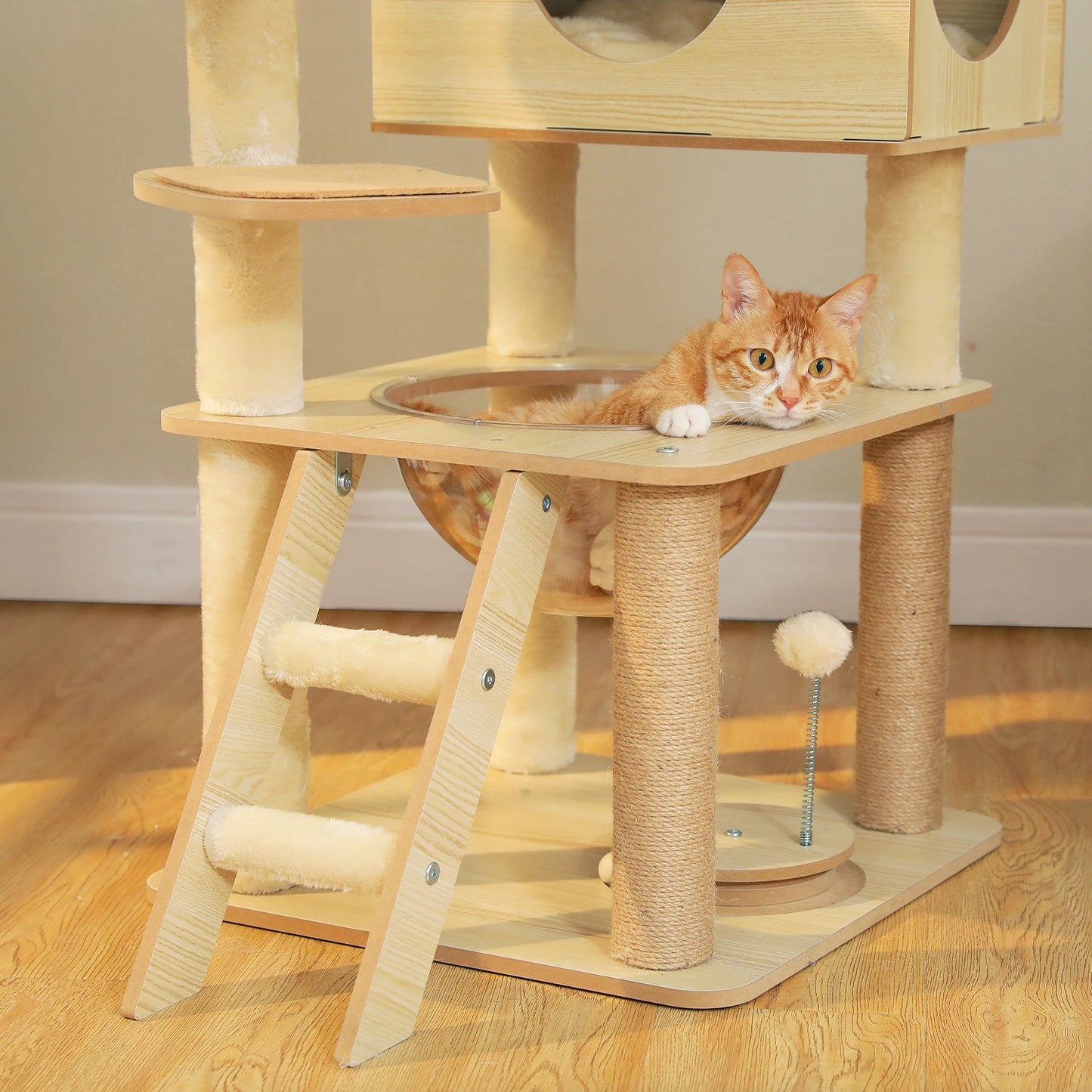 Arbre à chat en bois avec condo, hamac et griffoirs sisal XXL