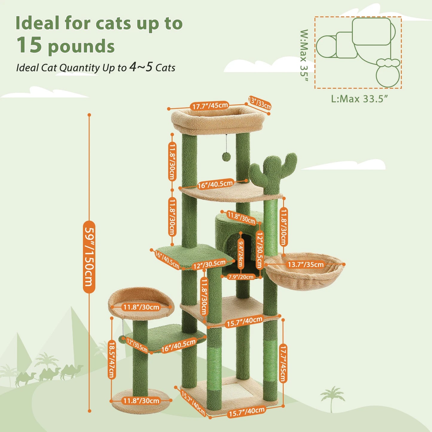 Arbre à chat XXL pour grands félins – Tour haute avec hamac géant, griffoirs en sisal et plateformes robustes
