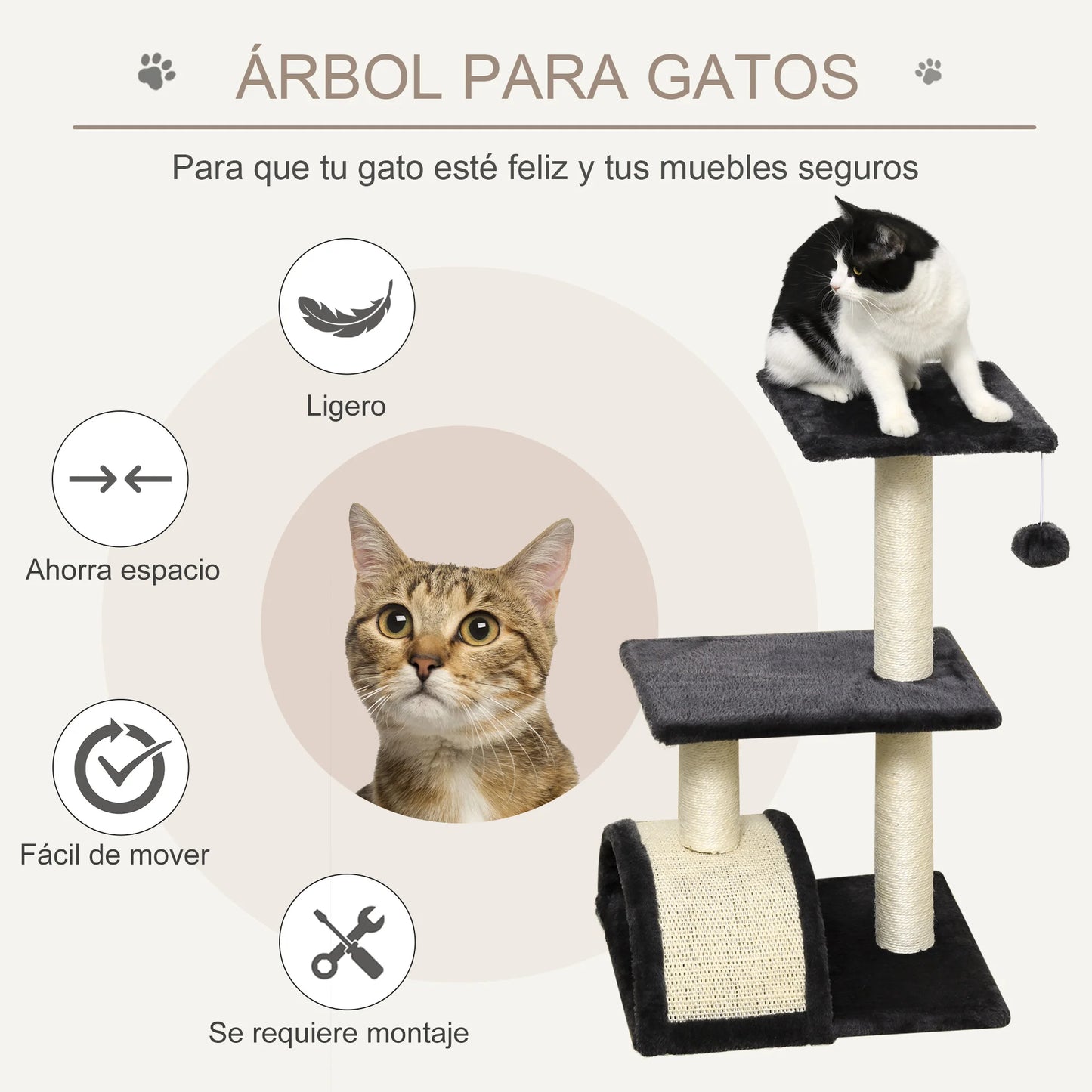 Arbre à chat griffoir avec plateformes et jouet suspendu