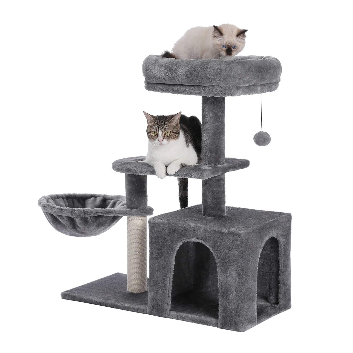 Petit arbre à chat avec griffoir en sisal naturel, grand perchoir et hamac douillet