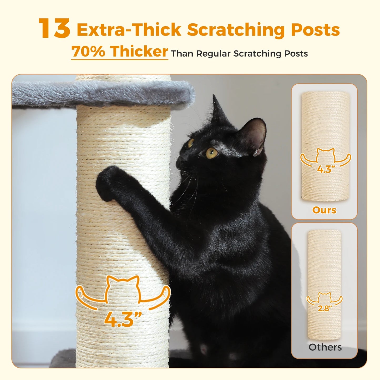 Arbre à chat XXL robuste pour grands chats – Tour avec maison, hamac, griffoirs en sisal et perchoirs multiples