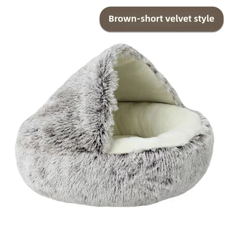 Panier confortable pour chat – Lit semi-fermé en peluche chaude