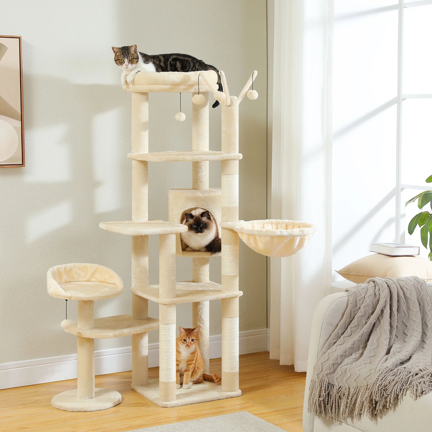 Arbre à chat XXL pour grands félins – Tour haute avec hamac géant, griffoirs en sisal et plateformes robustes