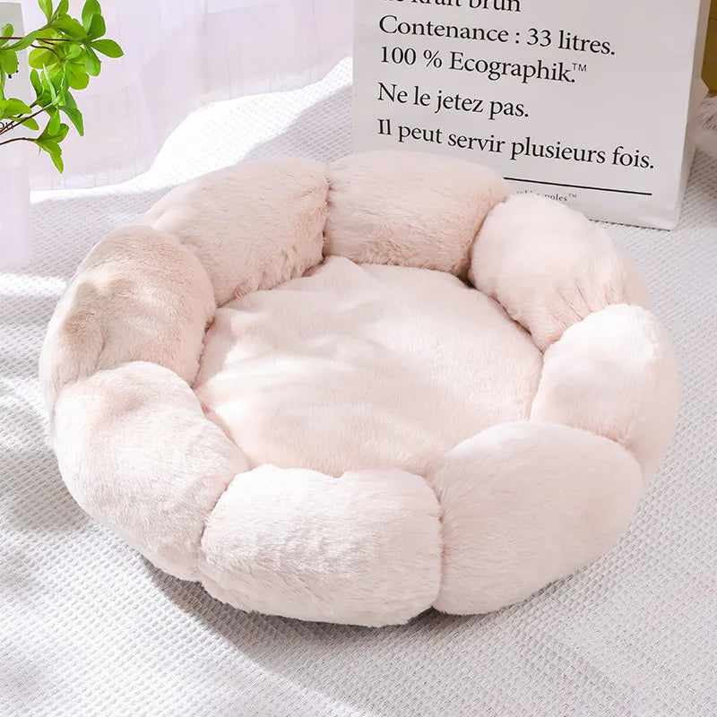 Coussin en forme de fleur pour chat – Lit douillet et chaud pour l’hiver