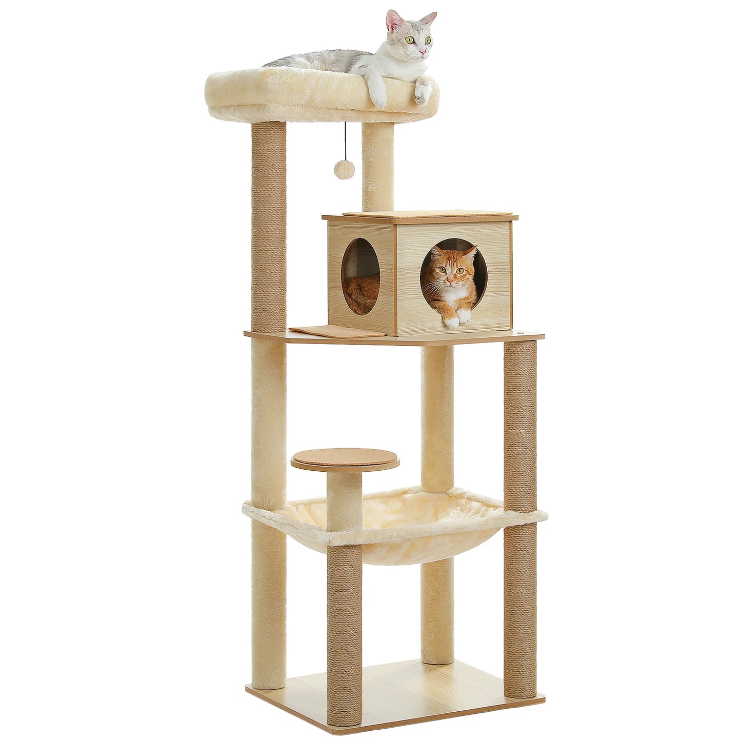 Arbre à chat en bois avec hamac et griffoirs sisal pour grands chats