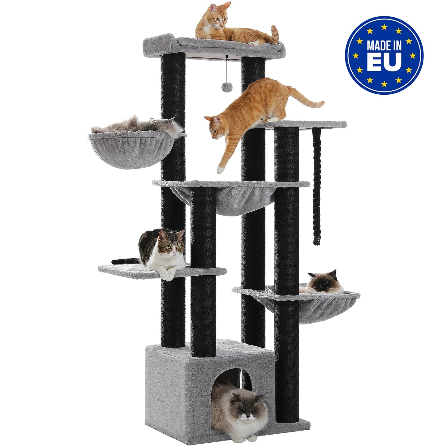 Arbre à chat XXL robuste pour grands chats – Tour avec maison, hamac, griffoirs en sisal et perchoirs multiples