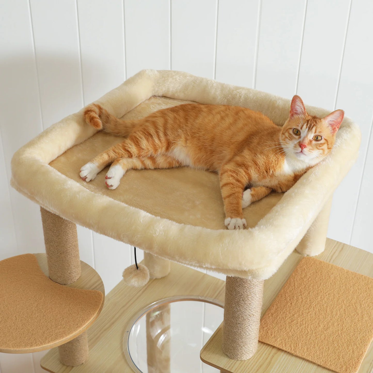 Tour en bois multi-niveaux pour chats d’intérieur – Maison spacieuse, hamac, perchoir, griffoirs en sisal et jouets intégrés