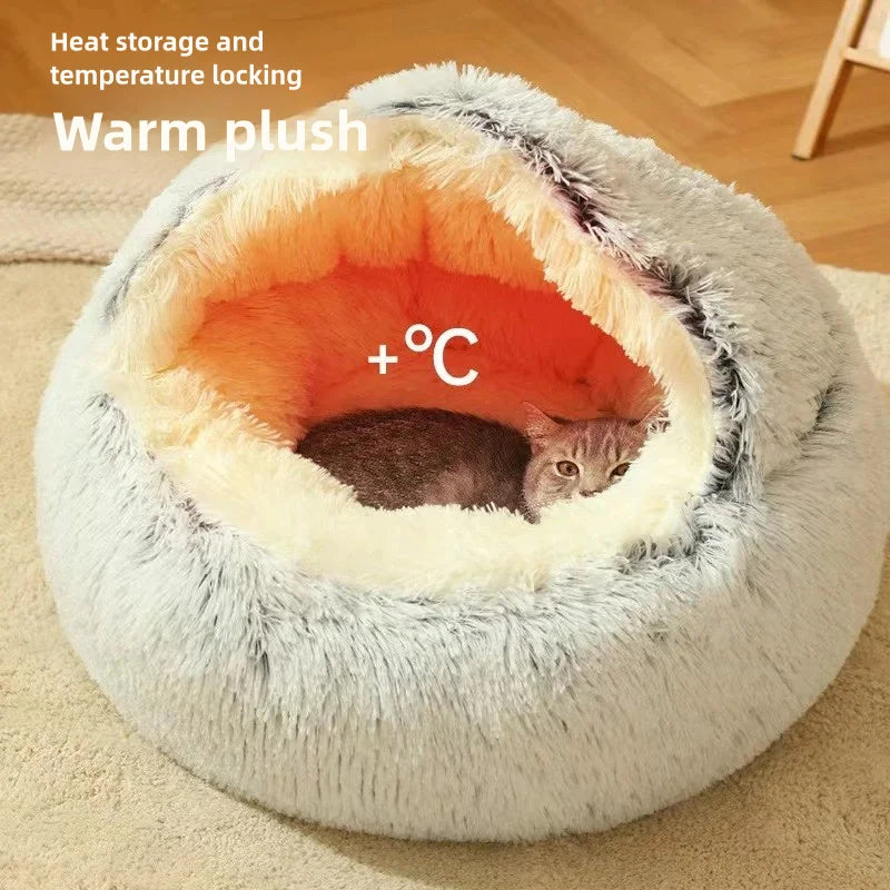 Panier confortable pour chat – Lit semi-fermé en peluche chaude