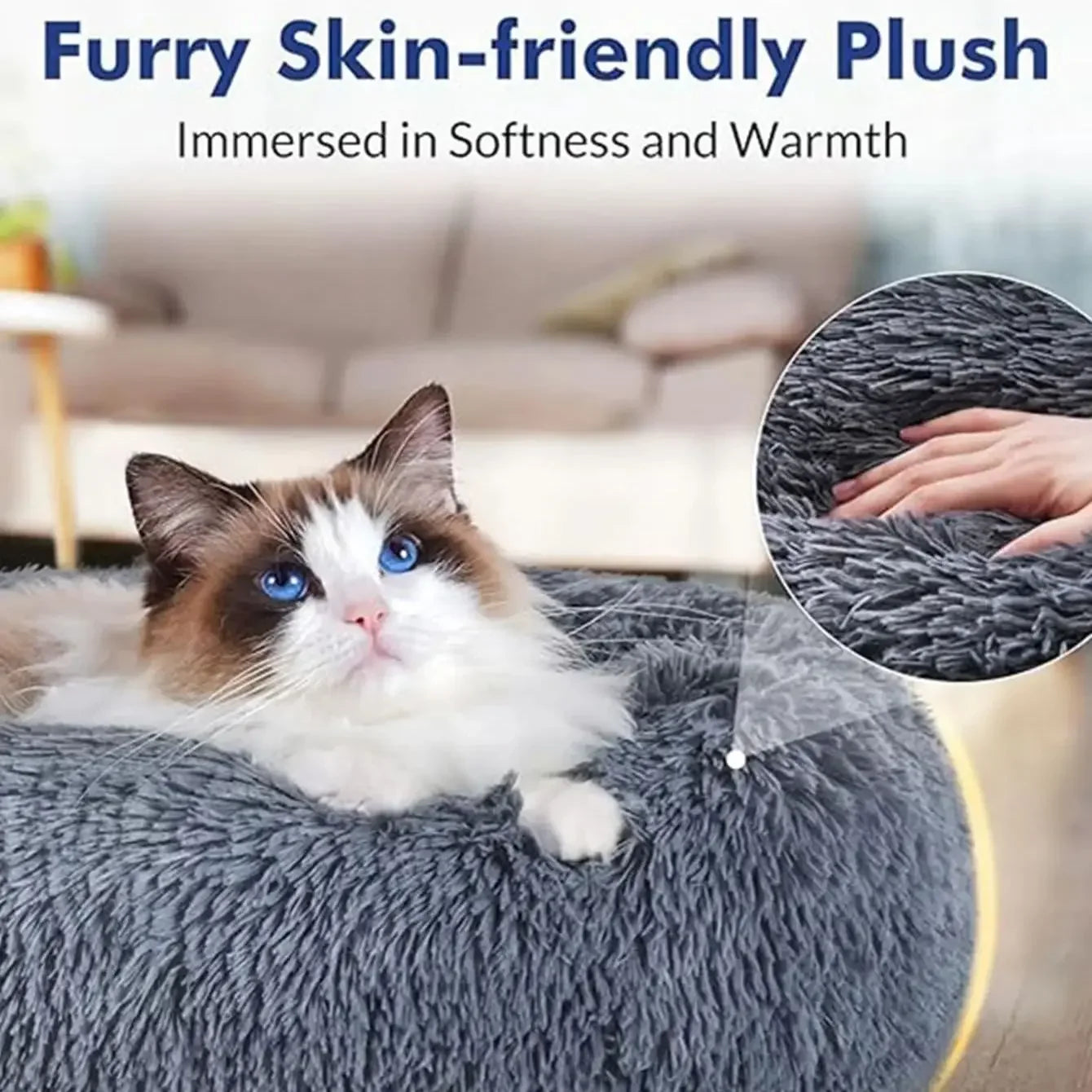 Panier rond pour chat 40–90 cm – Coussin doux en peluche longue et chaud pour l’hiver