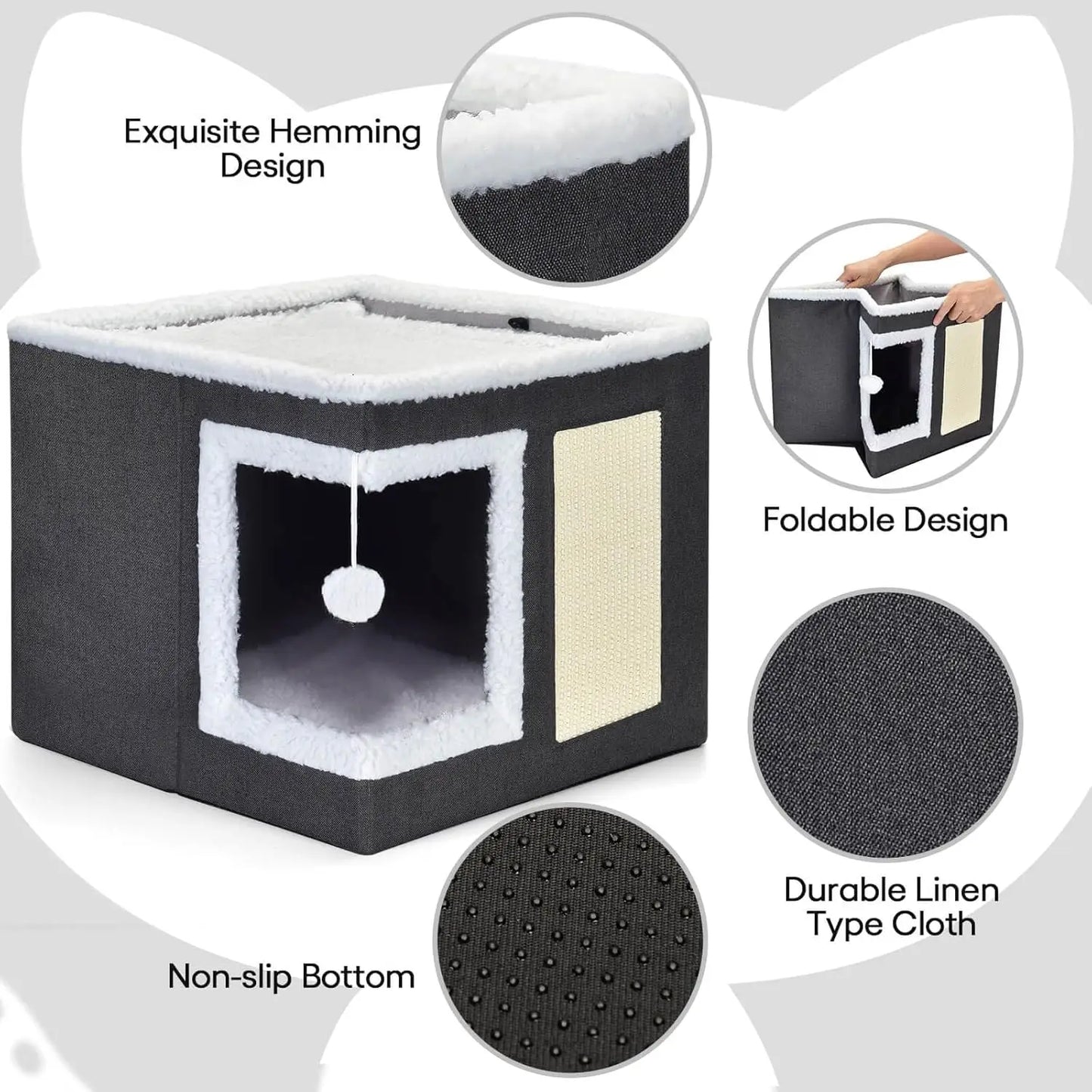 Maison pour chat d’intérieur – Niche pliable avec griffoir et coussin réversible