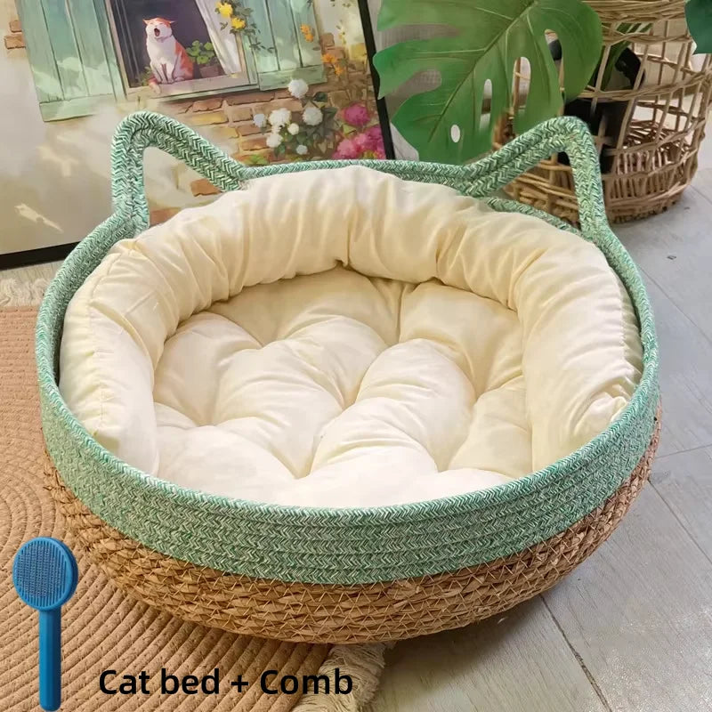 Panier Chat en Osier – Lit Tressé Confort Toutes Saisons