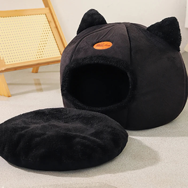 Niche cocon pour chat – Lit douillet en forme de tente pour l’hiver