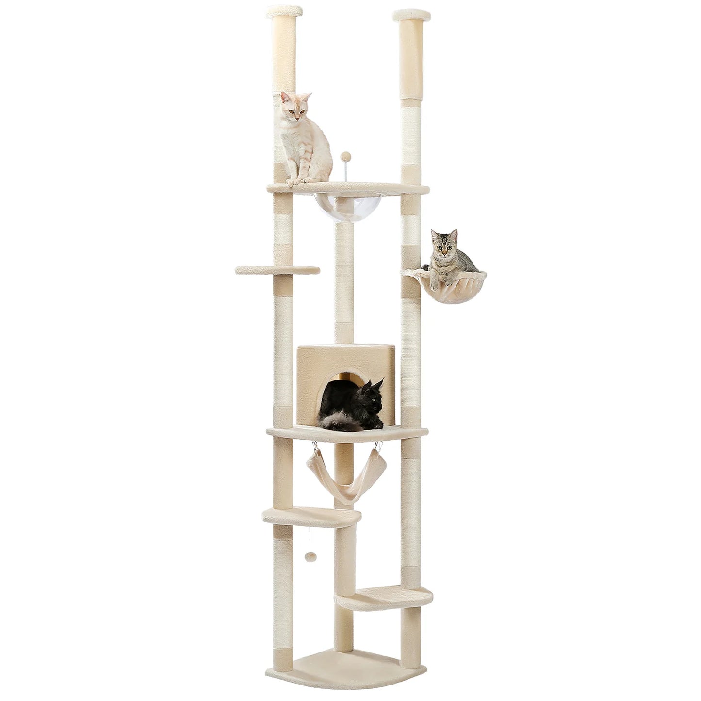 Arbre à chat fixation plafond – Tour avec griffoirs en sisal, condo douillet, hamac et hauteur réglable
