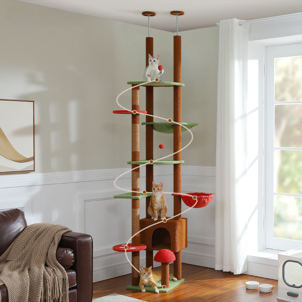 Arbre à chat fixation plafond – Tour avec griffoirs en sisal, condo douillet, hamac et hauteur réglable