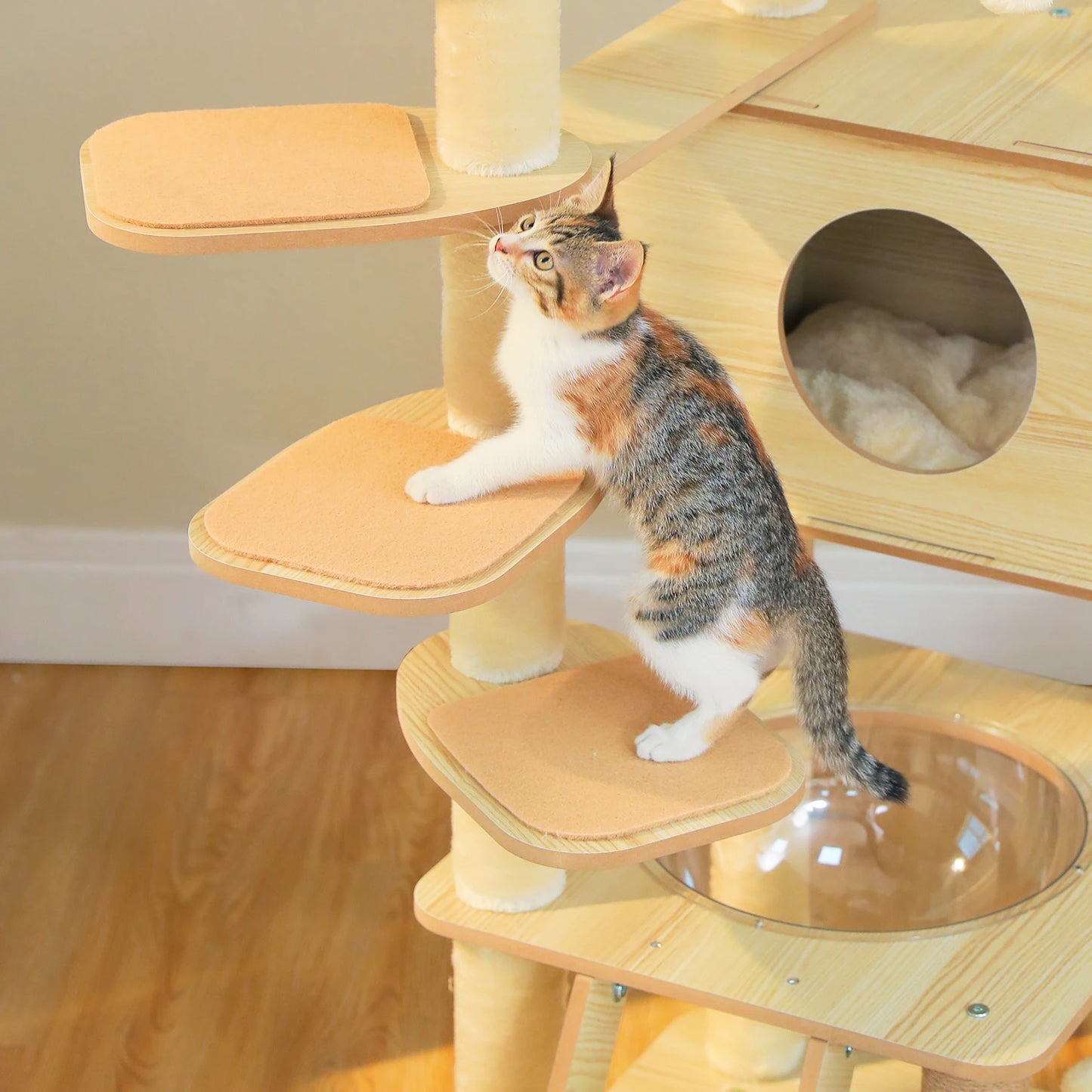 Arbre à chat en bois avec condo, hamac et griffoirs sisal XXL