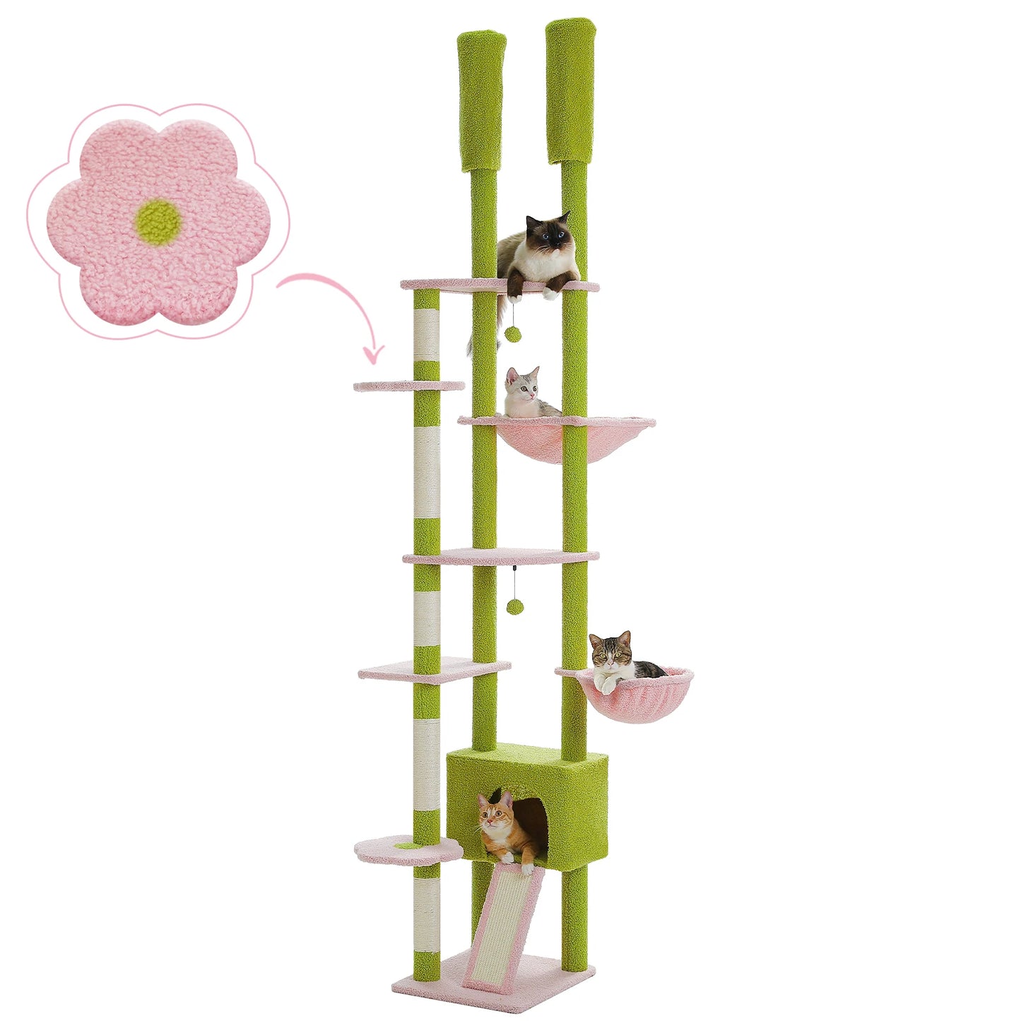 Arbre à chat fixation plafond – Tour avec griffoirs en sisal, condo douillet, hamac et hauteur réglable