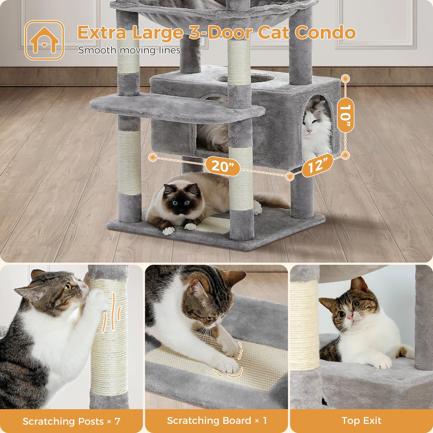 Grand arbre à chat XXL multi-niveaux avec griffoirs, perchoirs et niches douillettes
