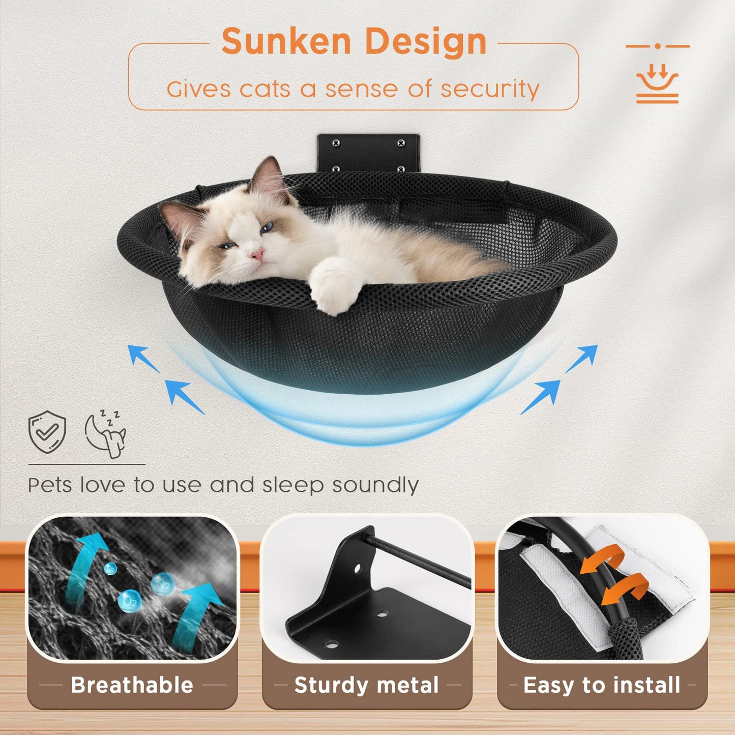 Hamac mural pliable pour chat – Lit 42 cm stable et respirant
