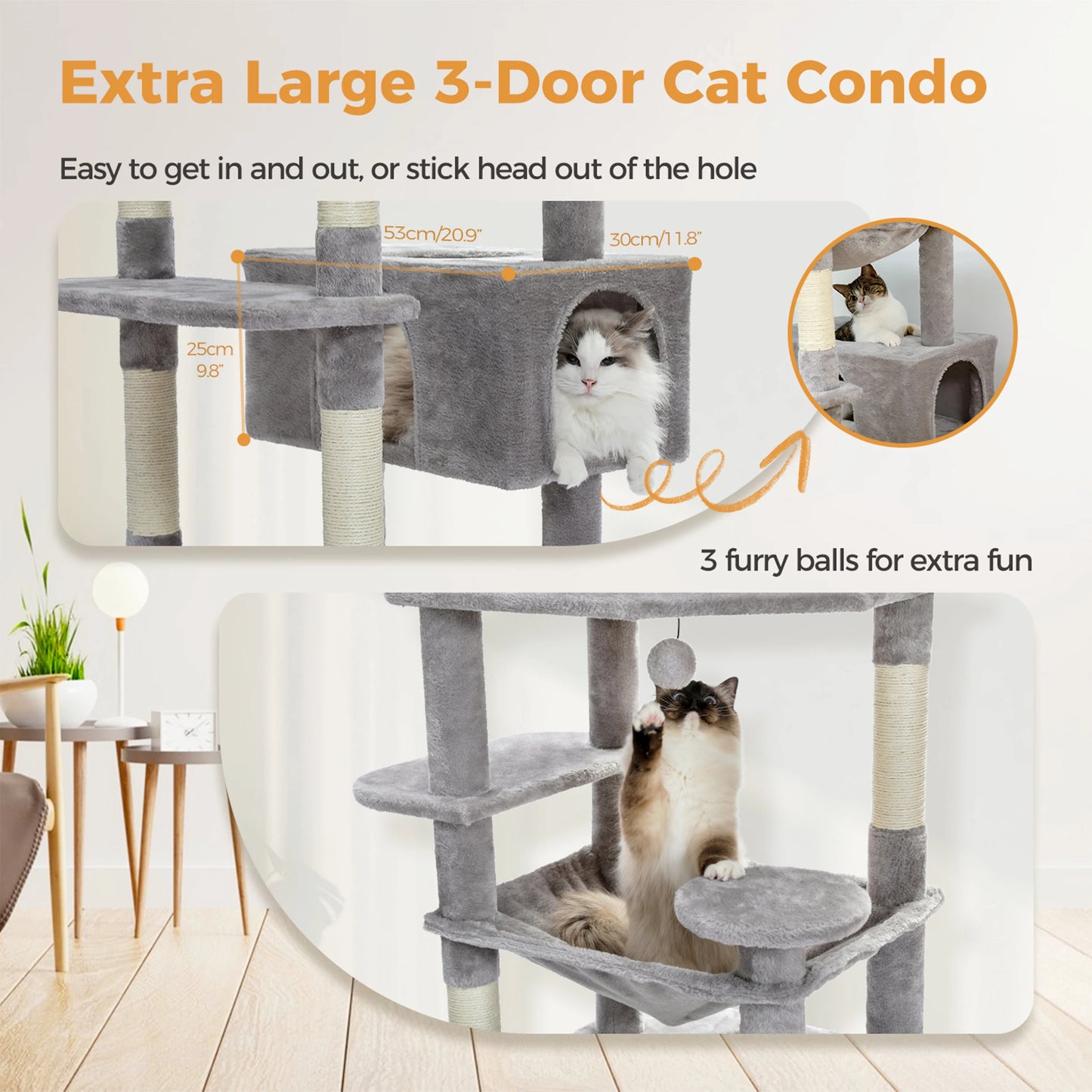 Grand arbre à chat XXL multi-niveaux avec griffoirs, perchoirs et niches douillettes
