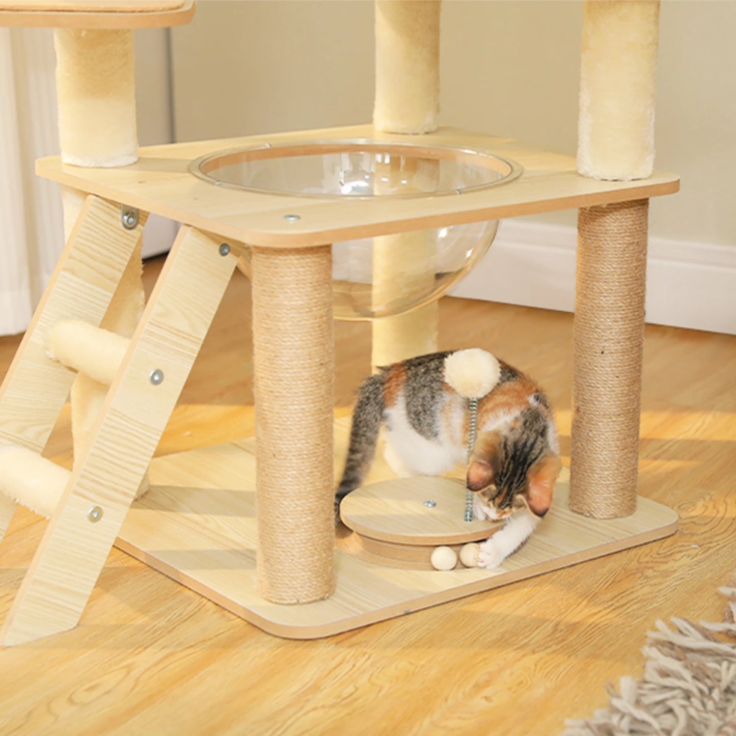 Arbre à chat en bois avec condo, hamac et griffoirs sisal XXL