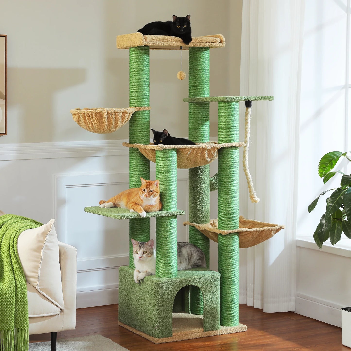 Arbre à chat XXL robuste pour grands chats – Tour avec maison, hamac, griffoirs en sisal et perchoirs multiples