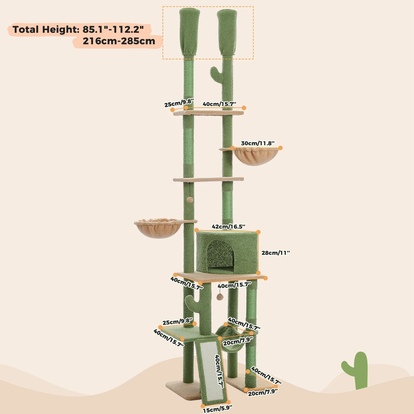 Arbre à chat fixation plafond – Tour avec griffoirs en sisal, condo douillet, hamac et hauteur réglable
