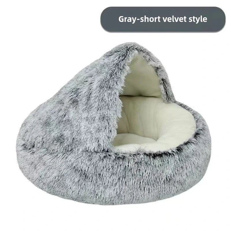 Panier confortable pour chat – Lit semi-fermé en peluche chaude
