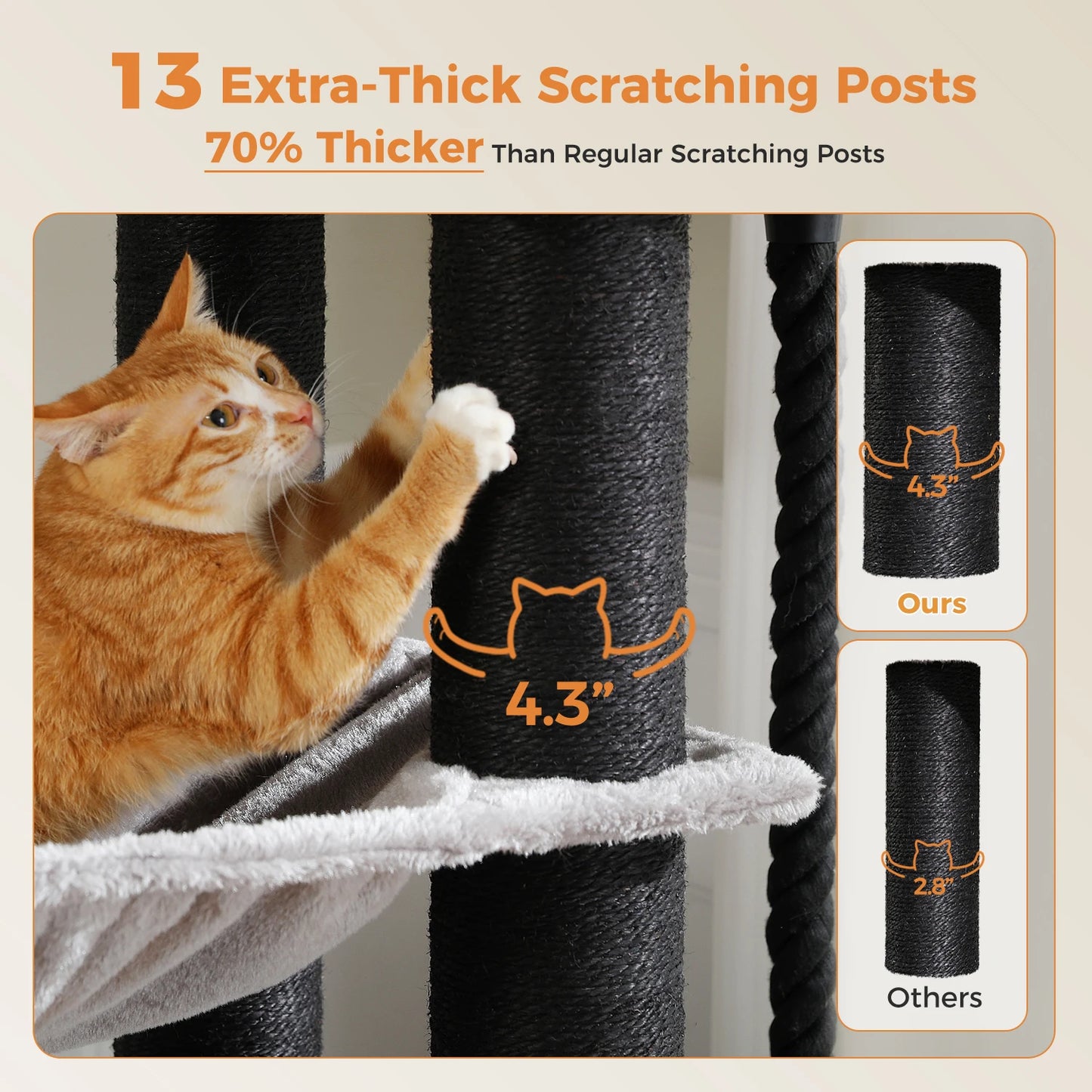 Arbre à chat XXL robuste pour grands chats – Tour avec maison, hamac, griffoirs en sisal et perchoirs multiples
