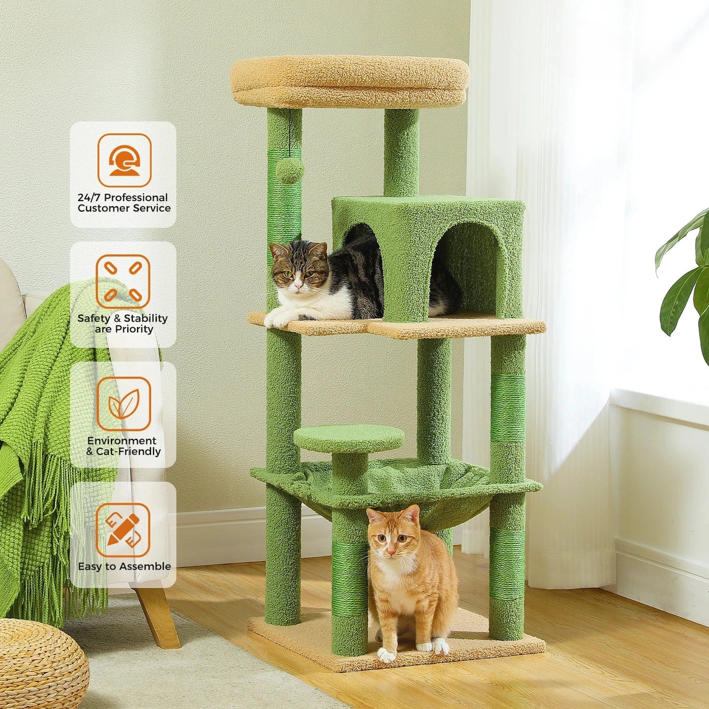 Arbre à chat 5 niveaux pour grands félins – Tour robuste avec cadre en métal, hamac XXL, condo spacieux et grand perchoir supérieur