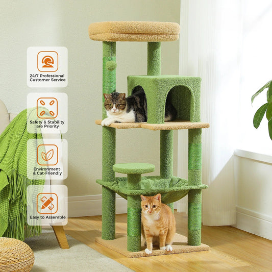 Arbre à chat 5 niveaux pour grands félins – Tour robuste avec cadre en métal, hamac XXL, condo spacieux et grand perchoir supérieur