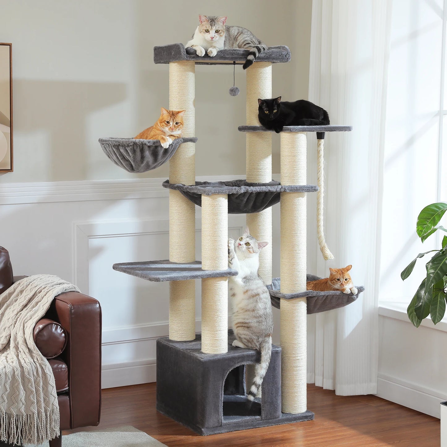 Arbre à chat XXL robuste pour grands chats – Tour avec maison, hamac, griffoirs en sisal et perchoirs multiples